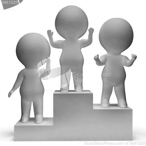 Image of Podium With 3d Characters Shows First Place And Winning