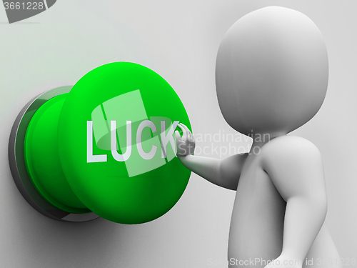 Image of Luck Button Shows Gambling Fortunate And Risk