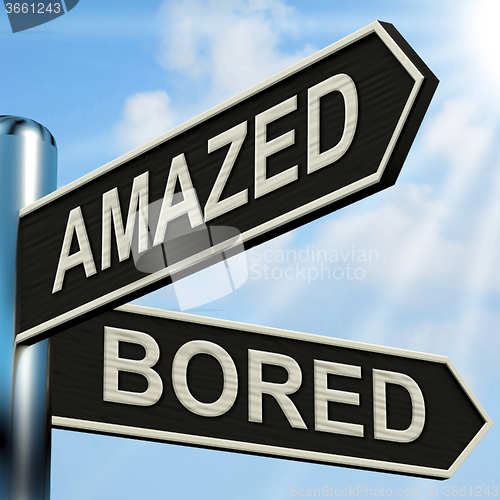 Image of Amazed Bored Signpost Shows Dull And Amazing