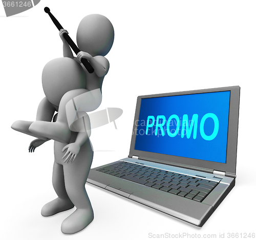 Image of Promo Character Computer Shows Promotion Discounts And Reduction
