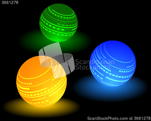 Image of three multi-colored ball