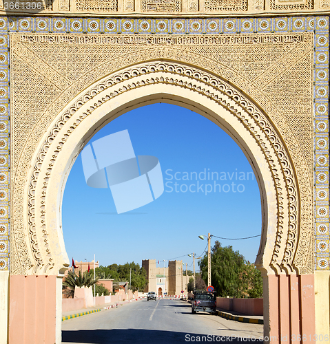 Image of morocco arch in africa old construction street  the blue sky