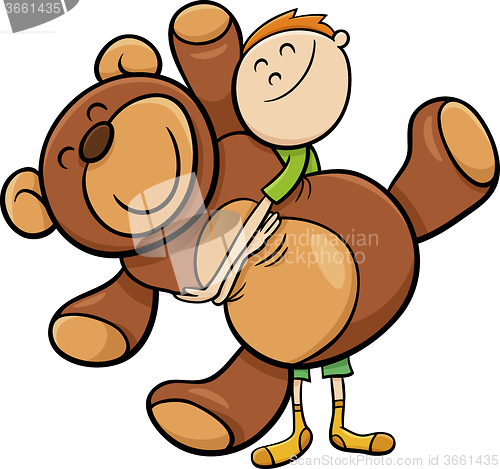 Image of boy with big teddy cartoon