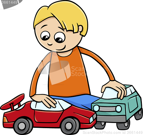 Image of boy with toy cars cartoon