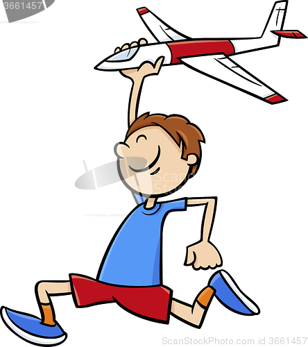 Image of boy with toy plane cartoon