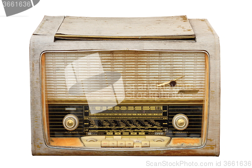 Image of old weathered wooden radio