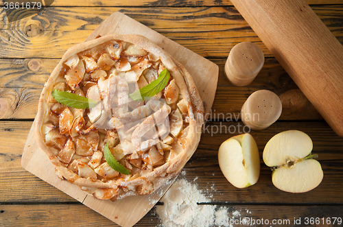 Image of home made apple cake on the wooden table