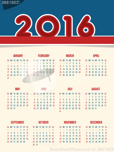 Image of Flat style 2016 calendar design