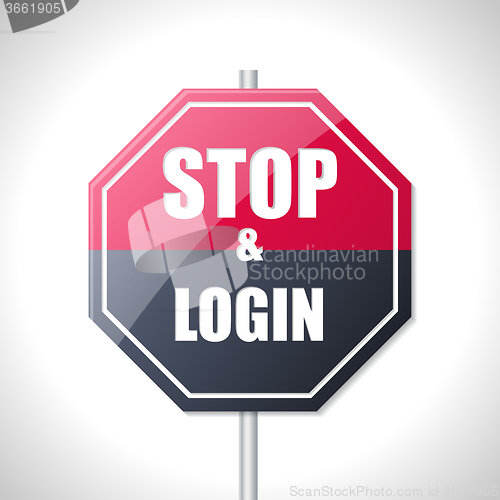 Image of Stop and login bicolor traffic sign