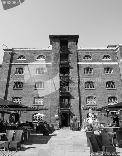 Image of Black and white West India Quay in London