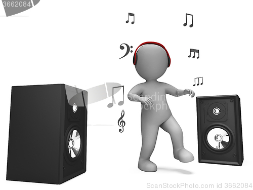 Image of Listening Dancing Music Character Shows Loud Speakers And Songs
