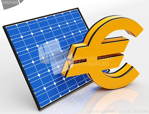 Image of Solar Panel And Euro Shows Saving Money