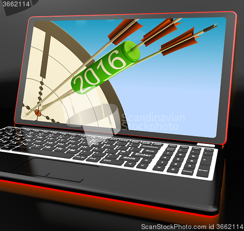 Image of 2016 Arrows On Laptop Shows Future Expectations And Resolutions