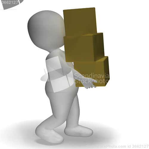 Image of Delivery By 3d Character Showing Packages Postal