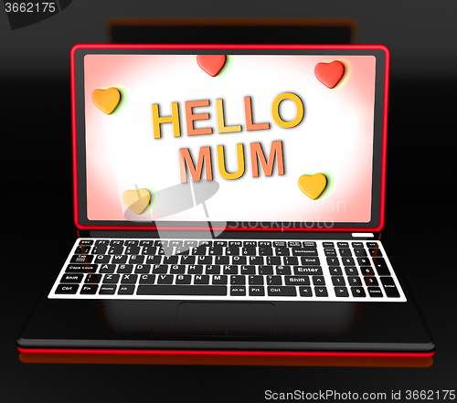 Image of Hello Mom On Laptop Showing Digital Greetings Card