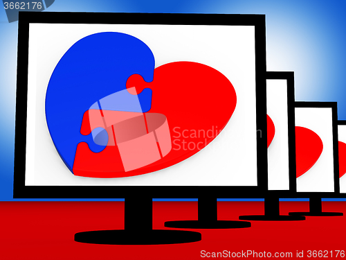 Image of Two-Pieced Heart On Monitors Shows Romantic Complement