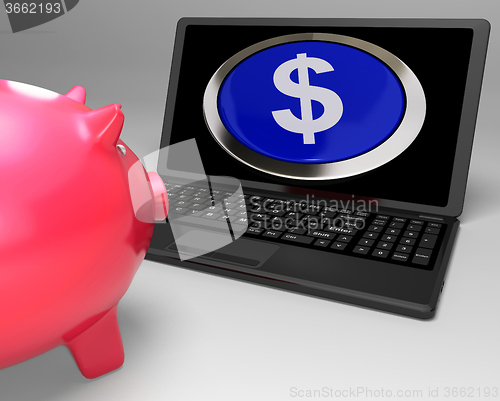 Image of Dollar Symbol Button On Laptop Showing Currencies