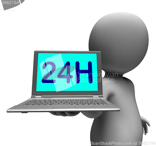 Image of 24h Laptop And Character Shows All Day Open On Web