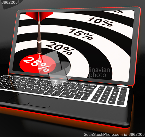 Image of 25 Percent On Laptop Shows Promotional Prices