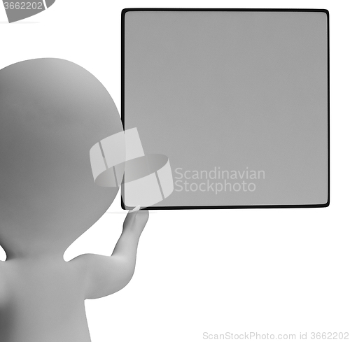 Image of Blank White Sign With Copyspace Being Held By 3d Character
