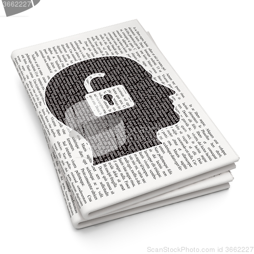 Image of Finance concept: Head With Padlock on Newspaper background