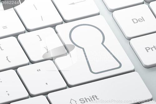 Image of Security concept: Keyhole on computer keyboard background