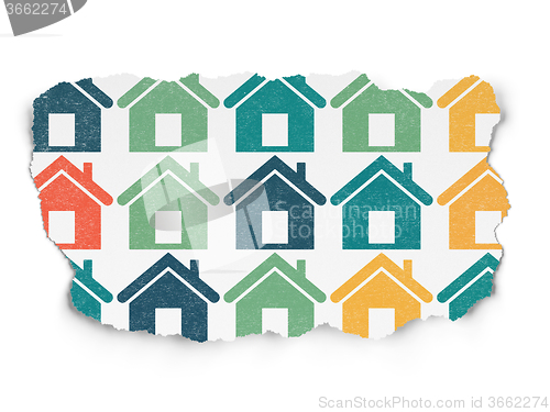Image of Finance concept: Home icons on Torn Paper background