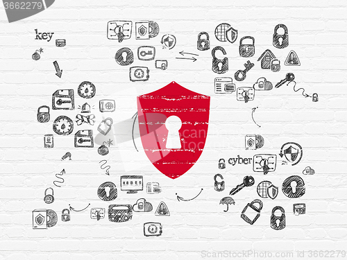 Image of Security concept: Shield With Keyhole on wall background