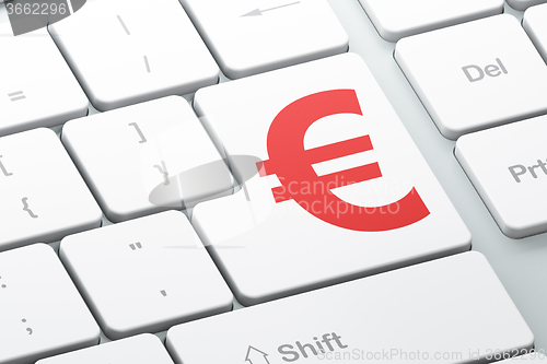 Image of Currency concept: Euro on computer keyboard background