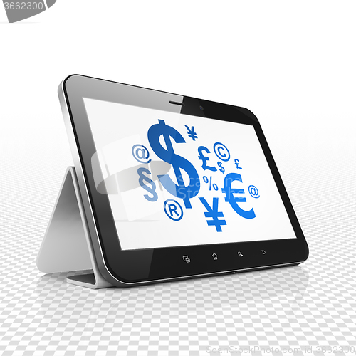Image of Finance concept: Tablet Computer with Finance Symbol on display