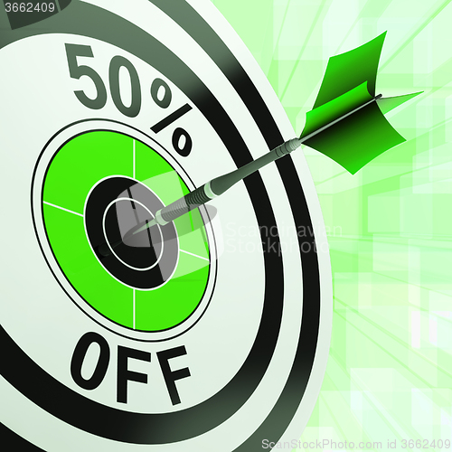 Image of 50 Percent Off Shows Discount Promotion Advertisement