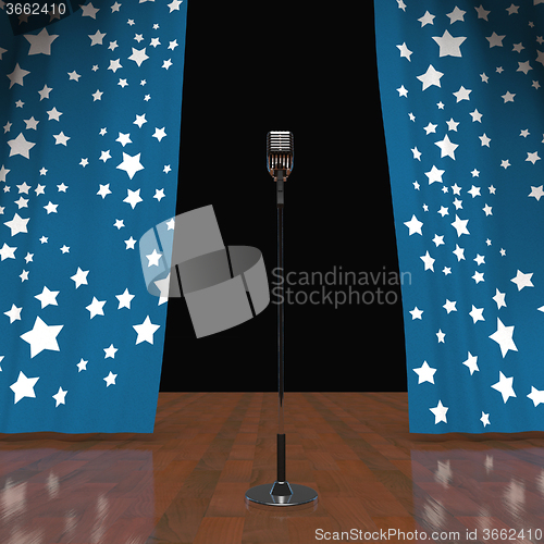 Image of Microphone On Stage Shows Concert Or Talent Show