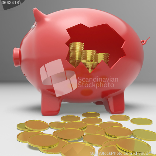 Image of Broken Piggybank Showing Financial Savings