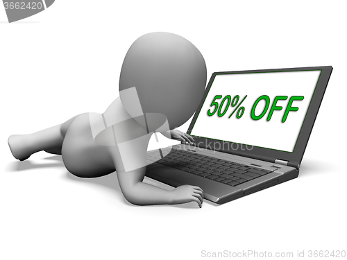 Image of Fifty Percent Off Monitor Means 50% Deduction Or Sale Online