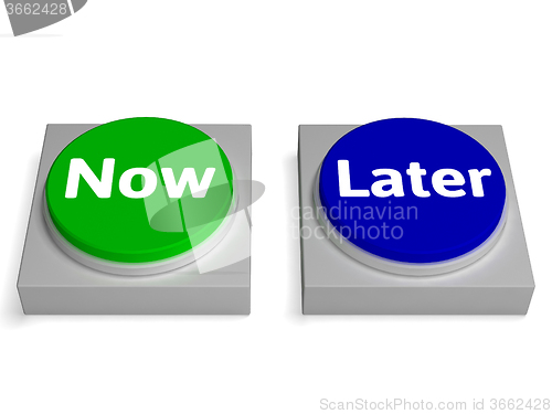 Image of Now later Buttons Shows Urgency Or Delay