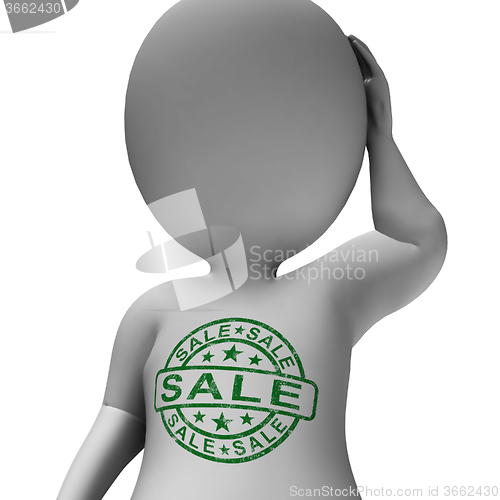 Image of Sale Stamp On Man Shows Promotion Discount And Reduction