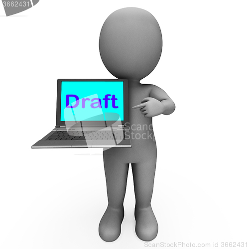 Image of Draft Character Laptop Shows Outline Correspondence Or Letter On
