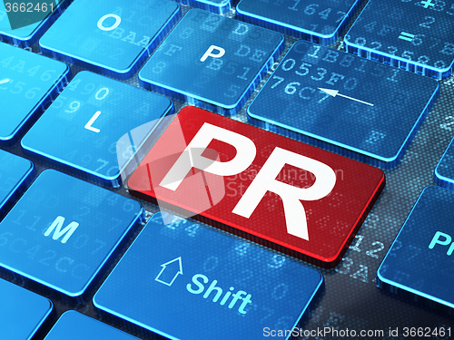 Image of Advertising concept: PR on computer keyboard background