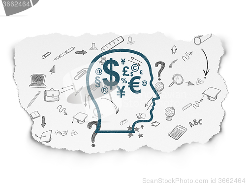 Image of Learning concept: Head With Finance Symbol on Torn Paper background