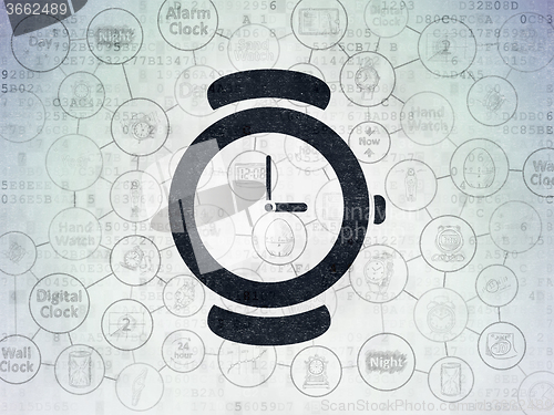 Image of Timeline concept: Hand Watch on Digital Paper background