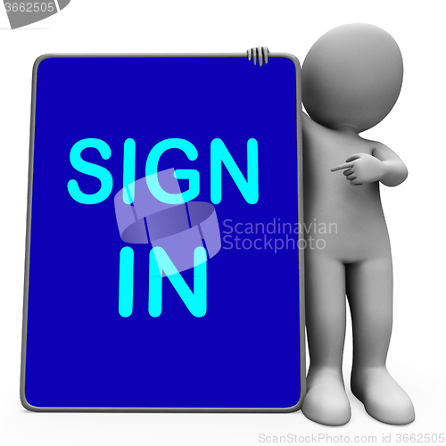 Image of Sign In Character Laptop Shows Website Login Or Signing