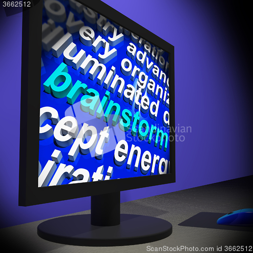 Image of Brainstorm On Monitor Shows Creative Ideas