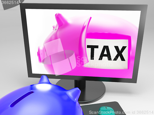 Image of Tax In Piggy Shows Taxation Payment Due