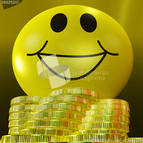 Image of Smiley Face With Coins Showing Monetary Happiness