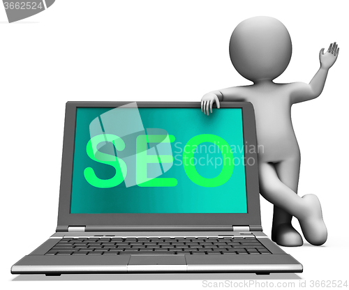 Image of Seo Laptop And Character Shows Search Engine Optimization