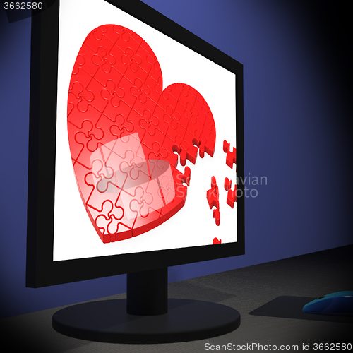 Image of Heart On Monitor Showing Romantic Emotions