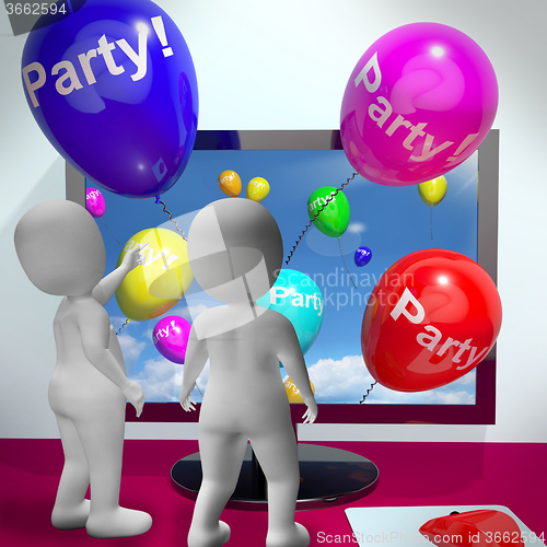 Image of Balloons With Party Text Showing Invitations Sent Online