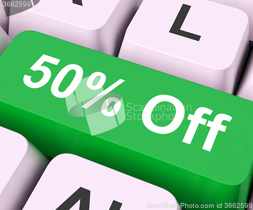 Image of Fifty Percent Off Key Means Discount Or Sale\r