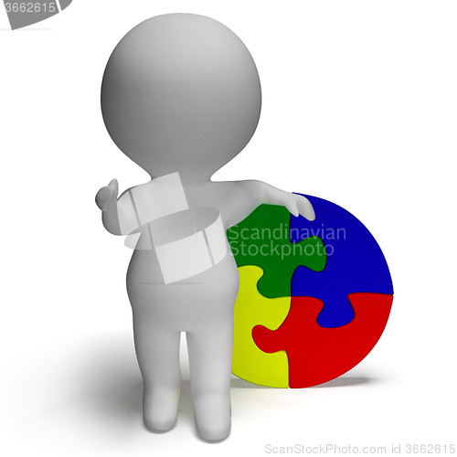 Image of Jigsaw Solution And 3d Character Showing Solution Or Finished