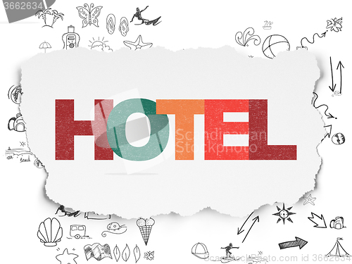 Image of Tourism concept: Hotel on Torn Paper background